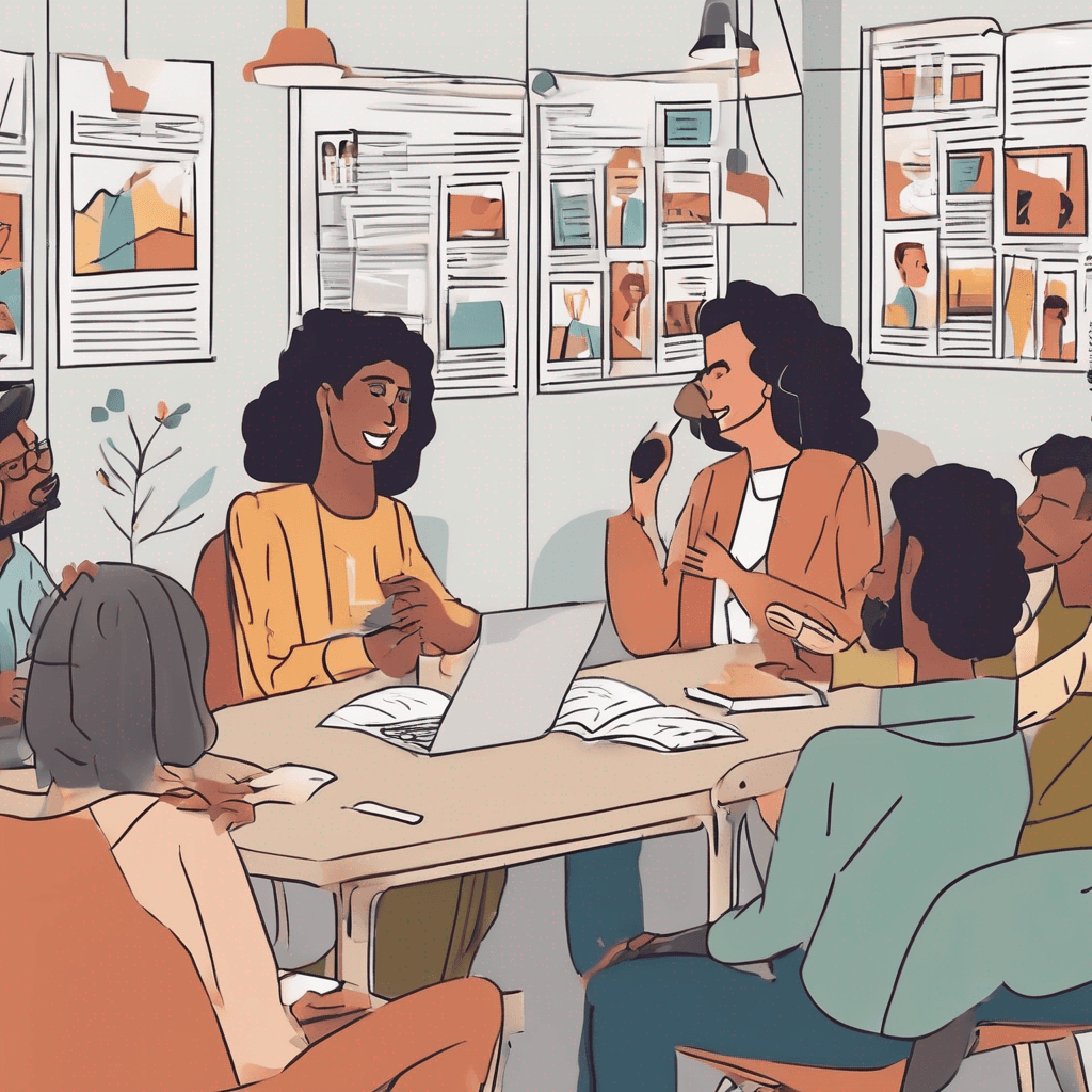 "Colorful illustrated icons representing storytelling concepts and communication skills for boosting effective communication.
